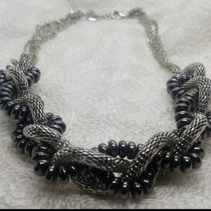 Alfani Braided Silver Mesh Black Graphite Necklace